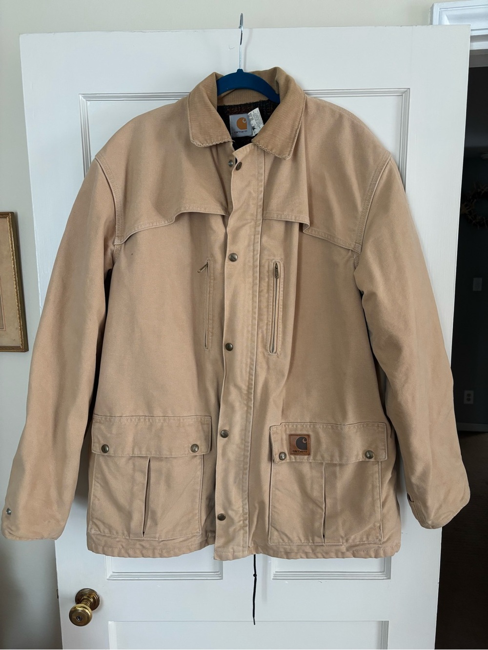 Rare vintage 1997 Carhartt chore coat, tan canvas with corduroy collar